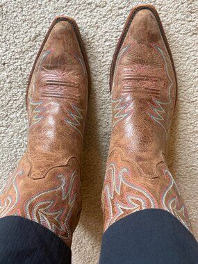 Justin BRL112 Bent Rail Western Boot with Arizona Mocha Cowhide Foot size 8.5
